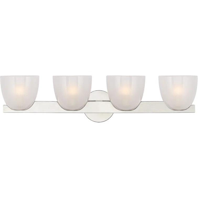 Polished Nickel and White Strie Glass 4-Light Vanity Fixture