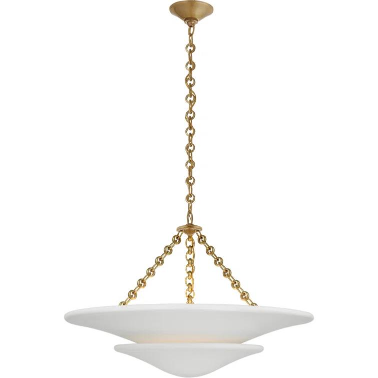 Antique Brass and White Tiered Chandelier