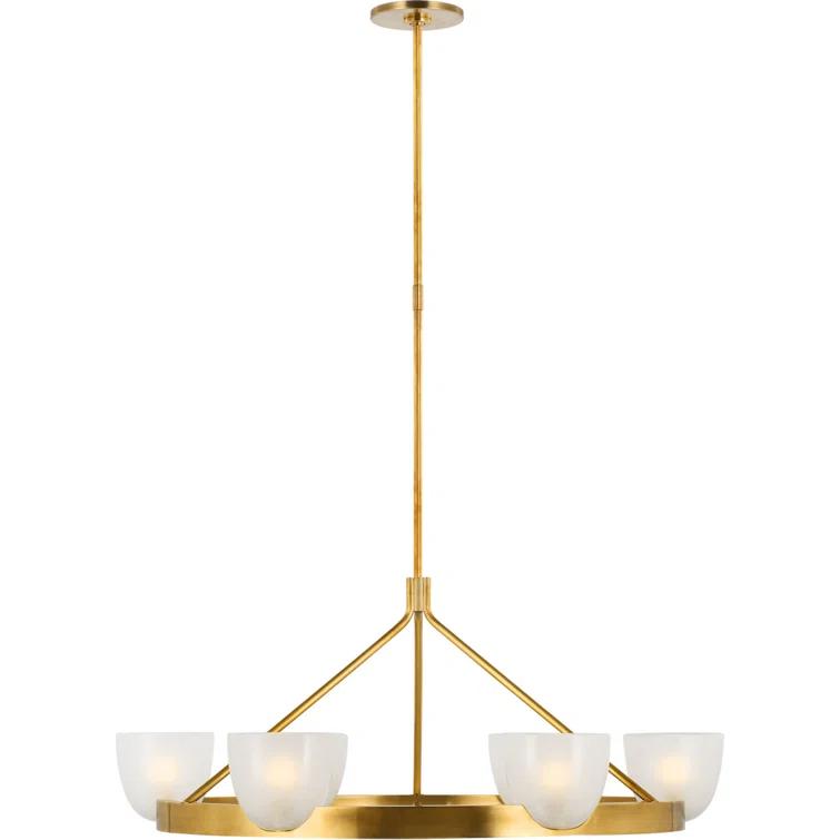 Antique Brass and Frosted Glass 6-Light Chandelier