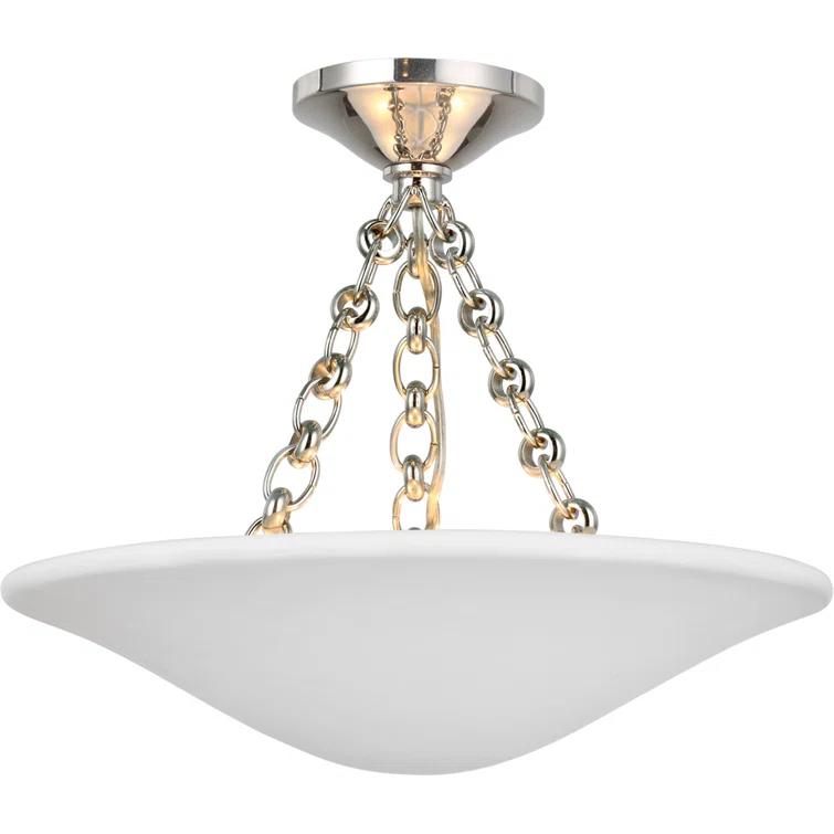 Elegant 16" Polished Nickel & Crystal Bowl Ceiling Light