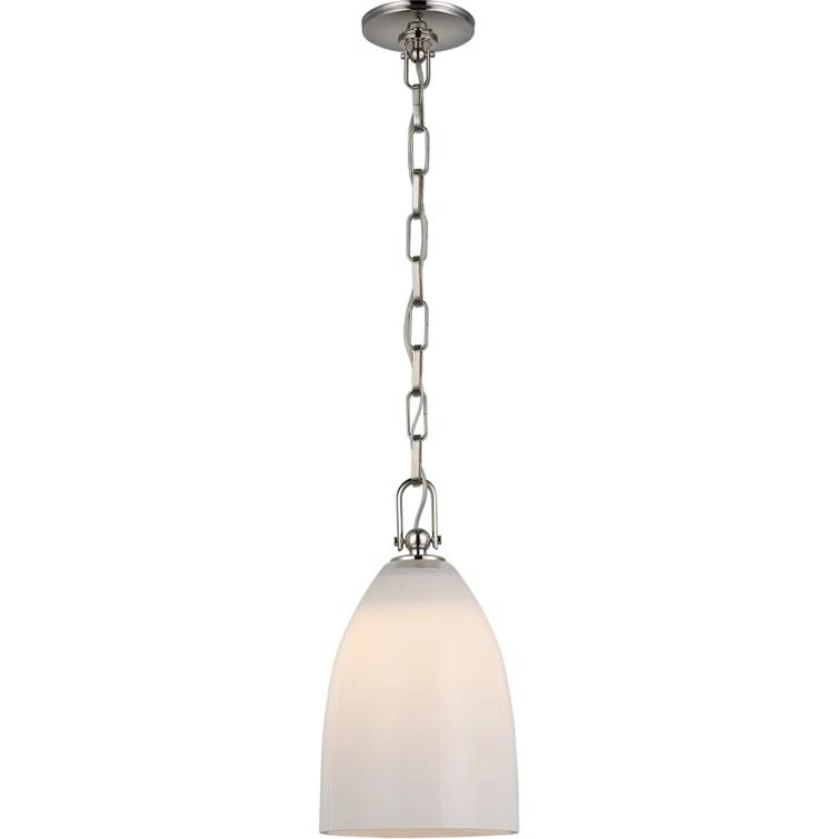 Polished Nickel Andros Medium Pendant with White Glass Shade