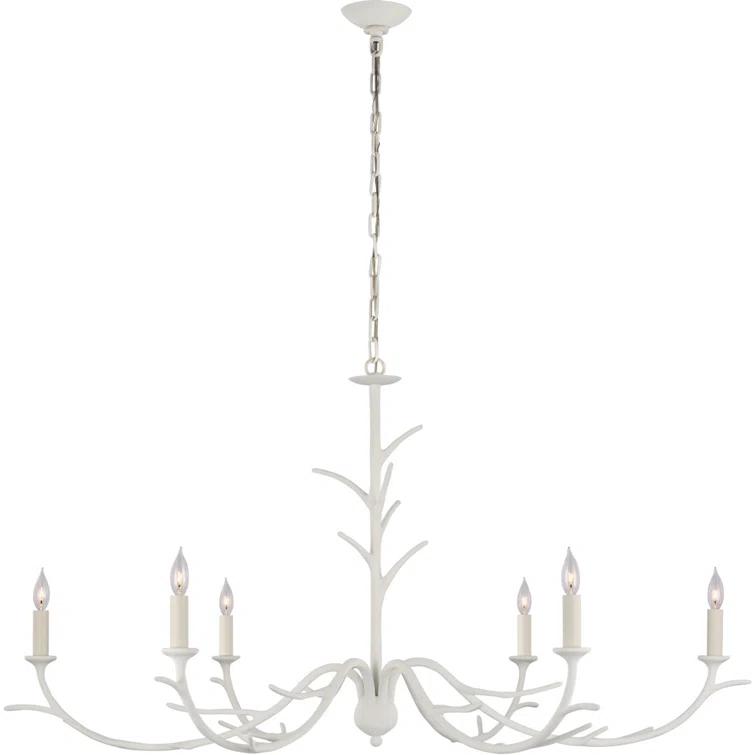White Plaster Candle-Style Large Chandelier with Branch Accents