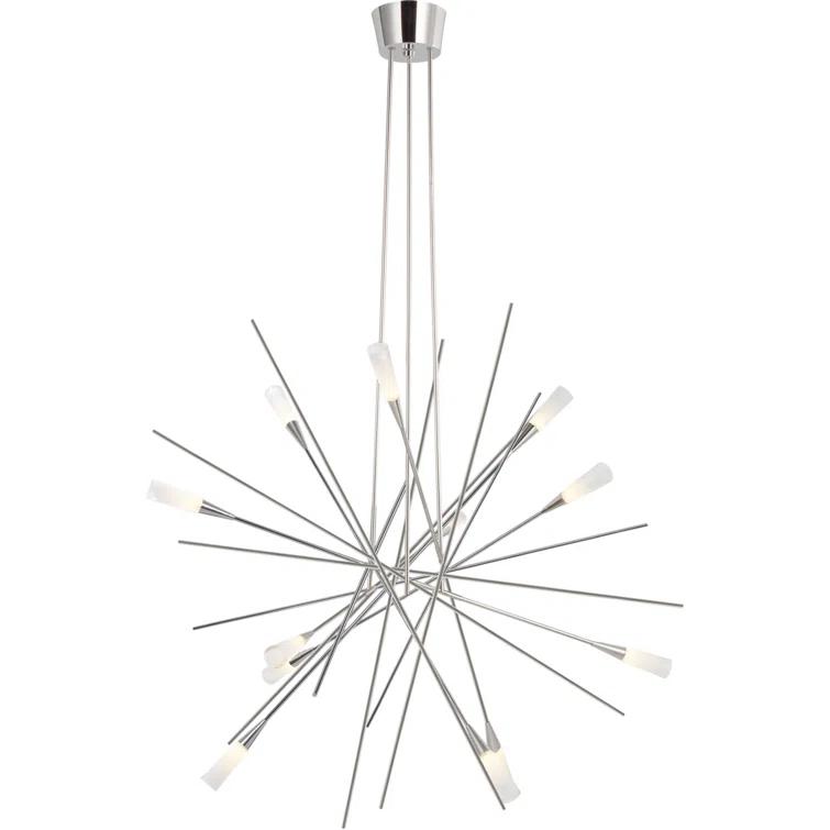 Stellar Polished Nickel & Crystal Sputnik Chandelier 31.5"