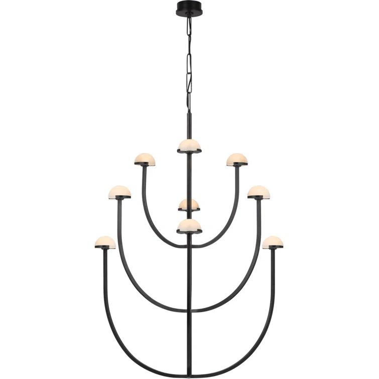 Pedra Curved Bronze 52" LED Chandelier with Alabaster Accents
