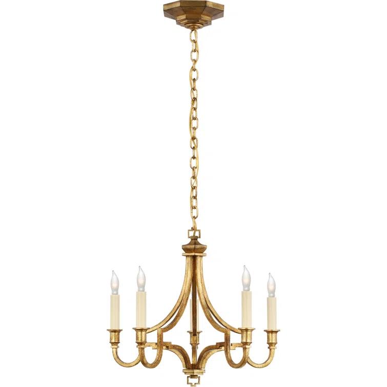 Gilded Iron 5-Light Candelabra Style Chandelier