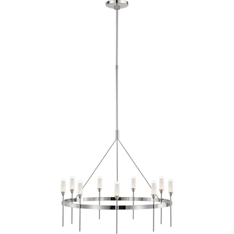 Polished Nickel and Crystal 9-Light LED Chandelier
