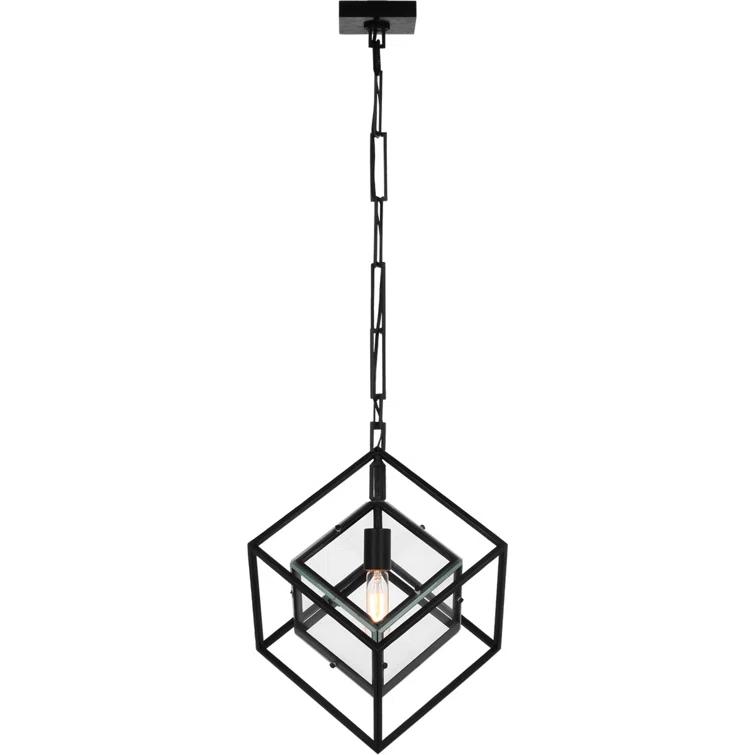 Aged Iron and Glass Cubed Medium Pendant Light