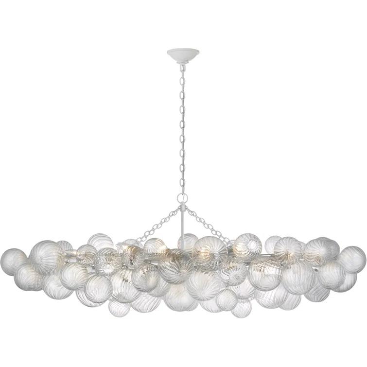 Talia 63'' Plaster White Linear Chandelier with Swirled Glass Orbs
