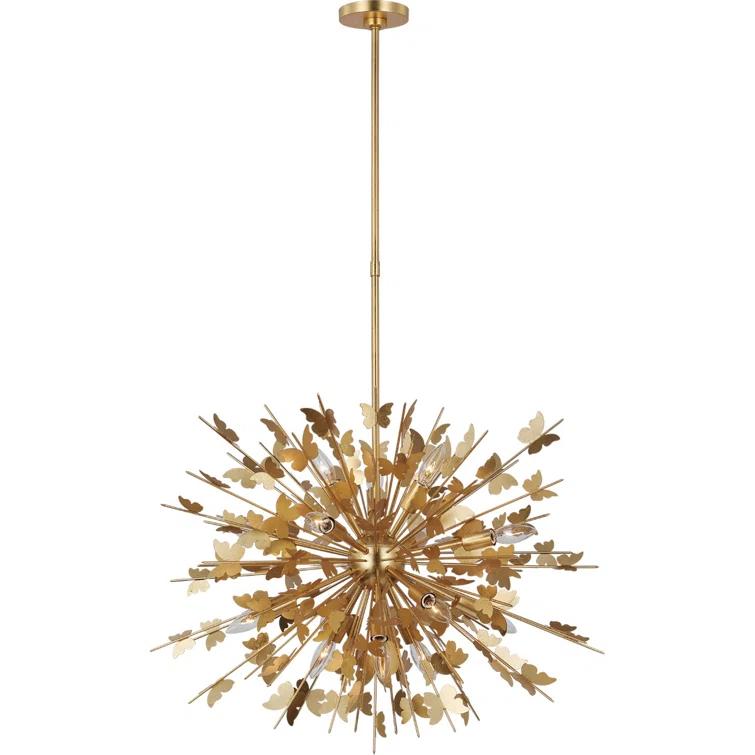 Farfalle Medium Burnished Silver Leaf 14-Light Crystal Chandelier