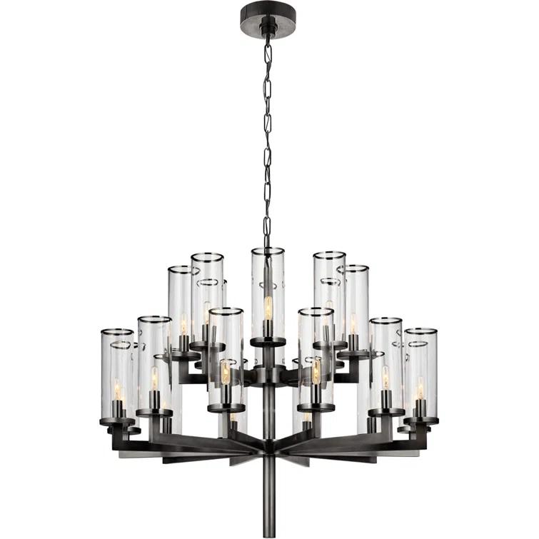 Bronze 34" Modern Chandelier with Glass Cylinders