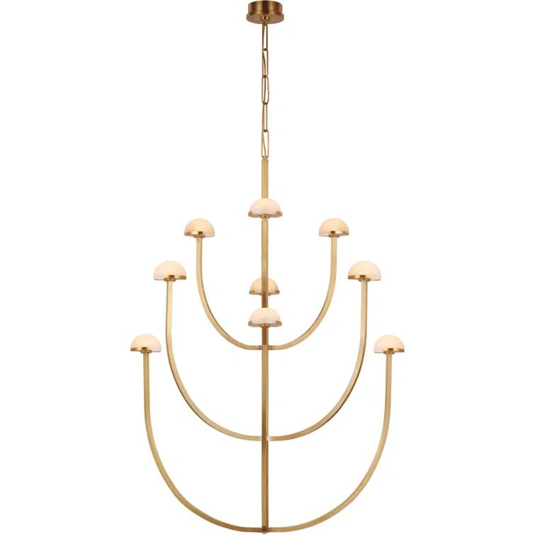 Antique Brass and Alabaster 9-Light LED Chandelier