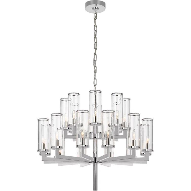 Liaison Tall Cylinder 20-Light Nickel Crystal Chandelier
