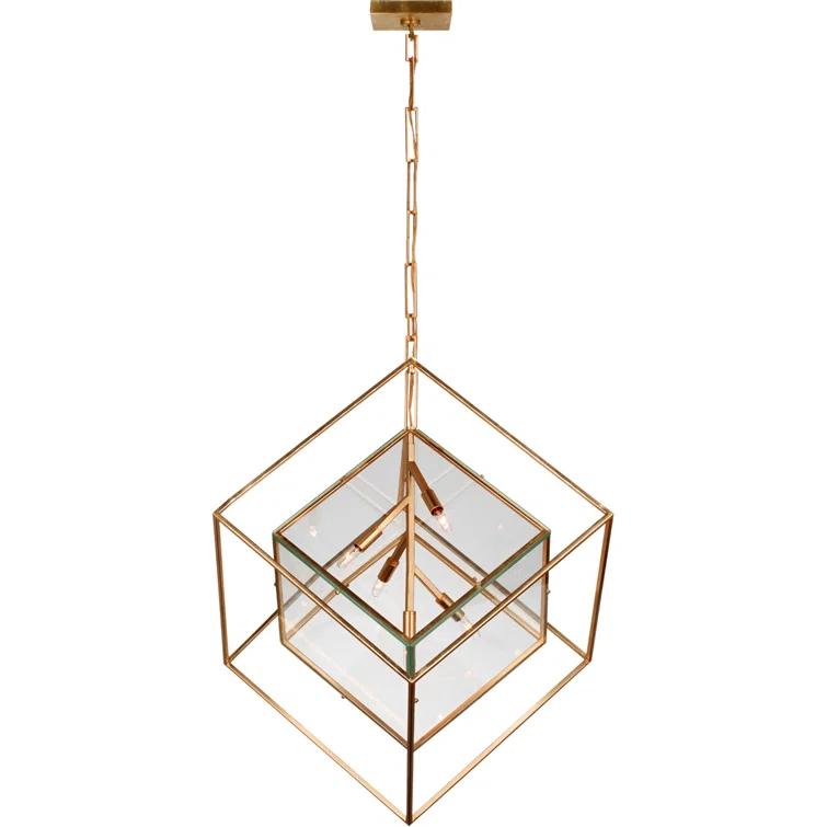 Elegant Octagonal Gilded Glass Pendant Light