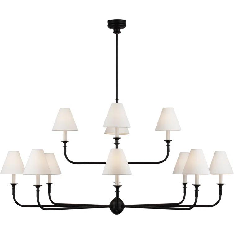 Piaf Aged Iron and Ebonized Oak 2-Tier Chandelier