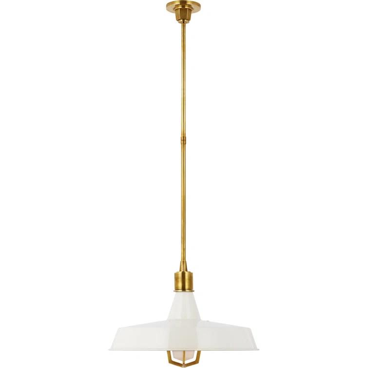 Hand-Rubbed Antique Brass and White Glass Pendant Light