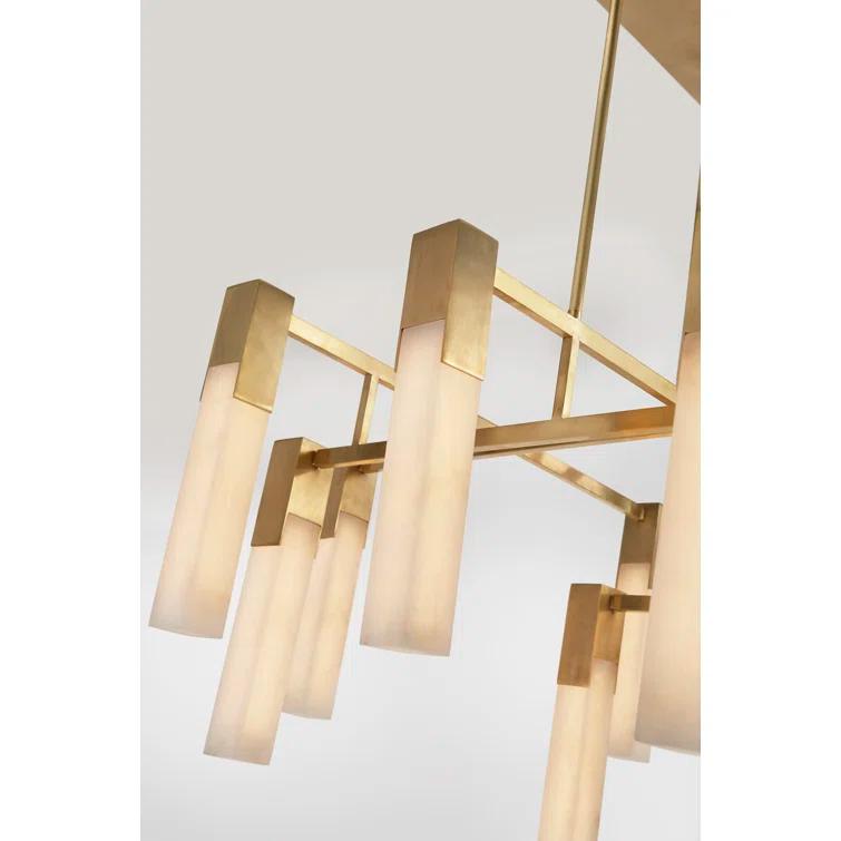 Antique-Burnished Brass 44" Modern Alabaster Chandelier