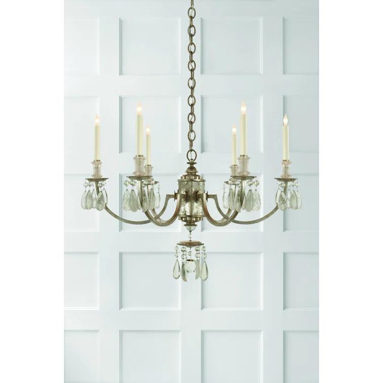 Burnished Silver Leaf Crystal Candle 6-Light Chandelier