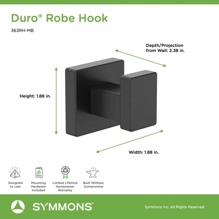 Duro Wall Mounted Robe Hook with Installation Hardware
