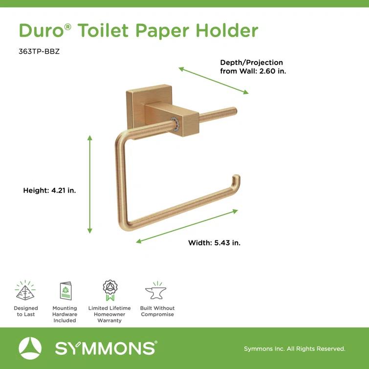 Symmons Duro Single Roll Toilet Paper Holder with Wall Mounting Hardware 363TP-BBZ