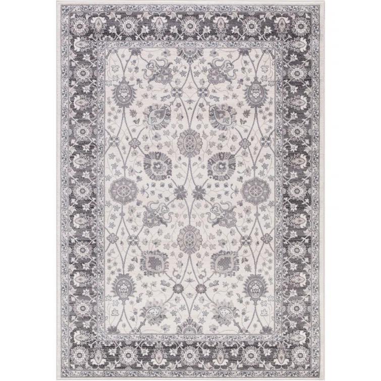 Oriental Machine Woven Area Rug in Ivory/Gray