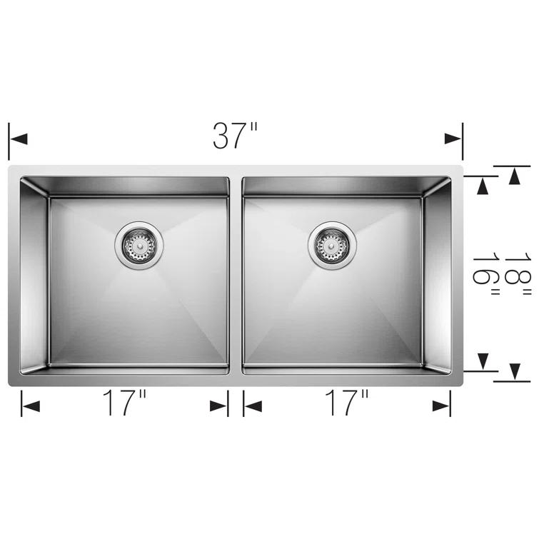 Precision 37" Stainless Steel Double Bowl Undermount Kitchen Sink