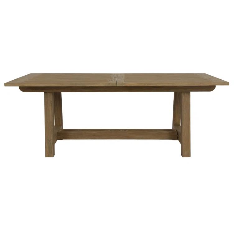 Brown Teak Extendable Outdoor Dining Table with Leaf Storage