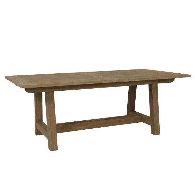 Brown Teak Extendable Outdoor Dining Table with Leaf Storage