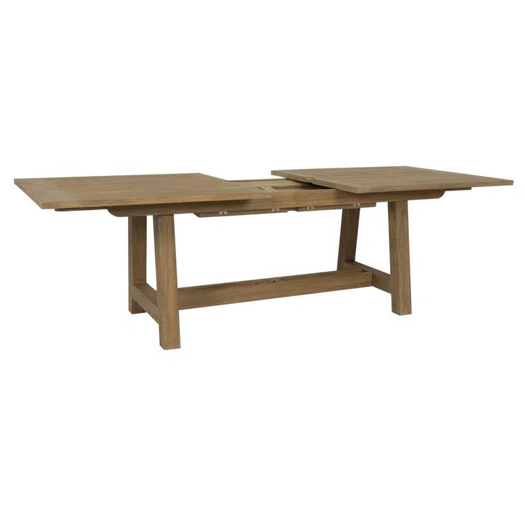 Brown Teak Extendable Outdoor Dining Table with Leaf Storage