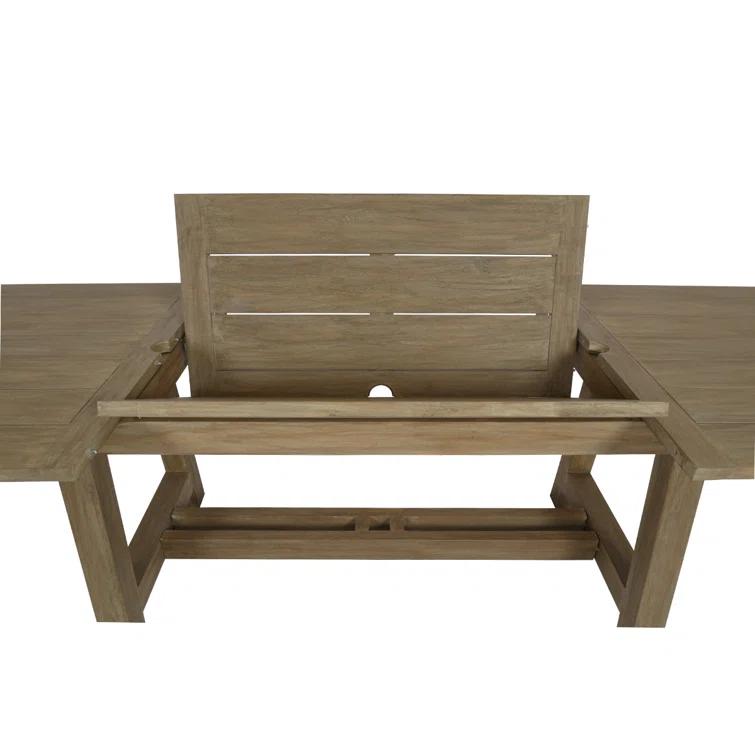 Brown Teak Extendable Outdoor Dining Table with Leaf Storage