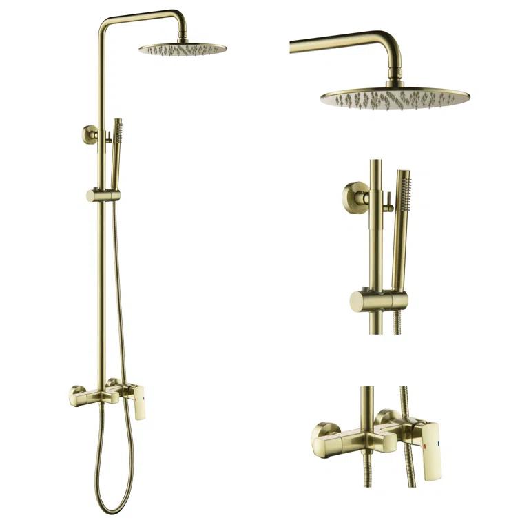 Exposed Pipe Shower System with 10" Overhead Shower, 3 Functions Tub Shower Faucet Sets with Rough-in Valve