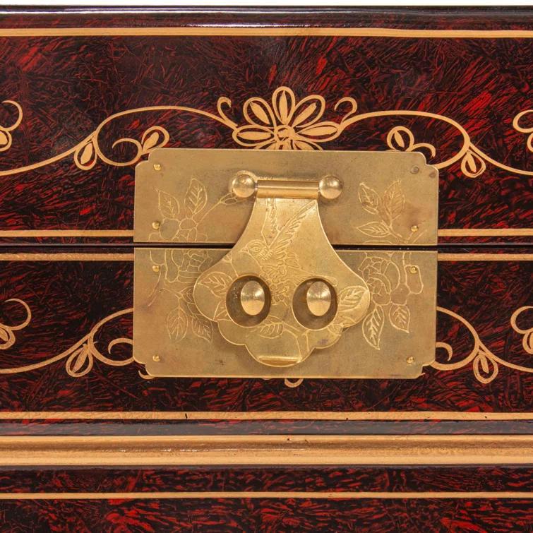 Oriental Furniture Red Lacquer Trunk - Landscape