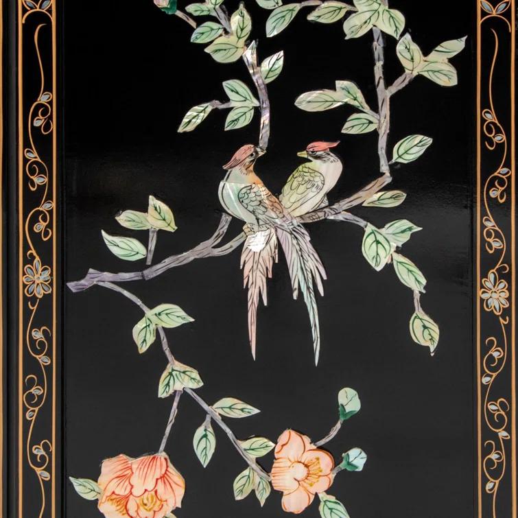 Oriental Furniture 6 ft. Tall Lacquer Birds and Flowers Room Divider - 4 Panel