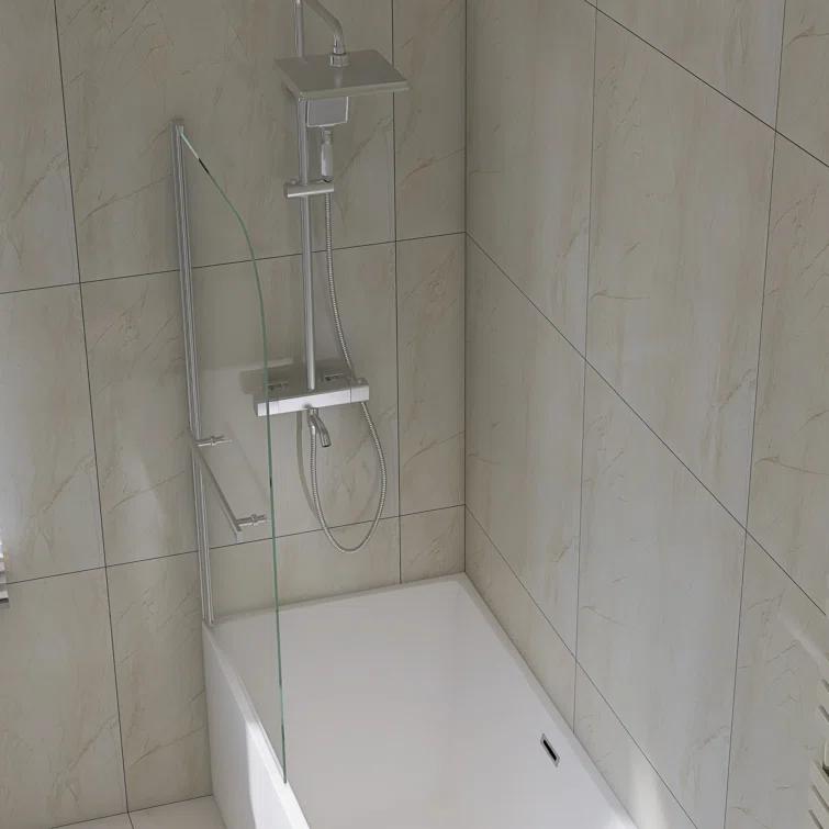 31" W x 55" H Tub Shower Door Panel, Foldable Bathtub Glass Shower Door, 180°Rotatable Pivot Glass Door Screen with 1/4" Thick SGCC Tempered Glass