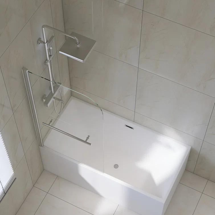 31" W x 55" H Tub Shower Door Panel, Foldable Bathtub Glass Shower Door, 180°Rotatable Pivot Glass Door Screen with 1/4" Thick SGCC Tempered Glass