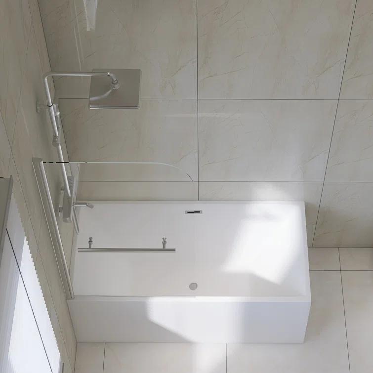 31" W x 55" H Tub Shower Door Panel, Foldable Bathtub Glass Shower Door, 180°Rotatable Pivot Glass Door Screen with 1/4" Thick SGCC Tempered Glass