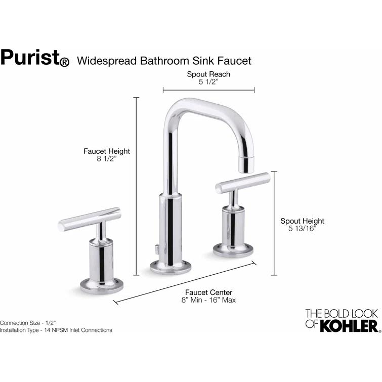 Purist® Widespread Faucet with Drain Assembly Low Lever Handles and Low Gooseneck Spout