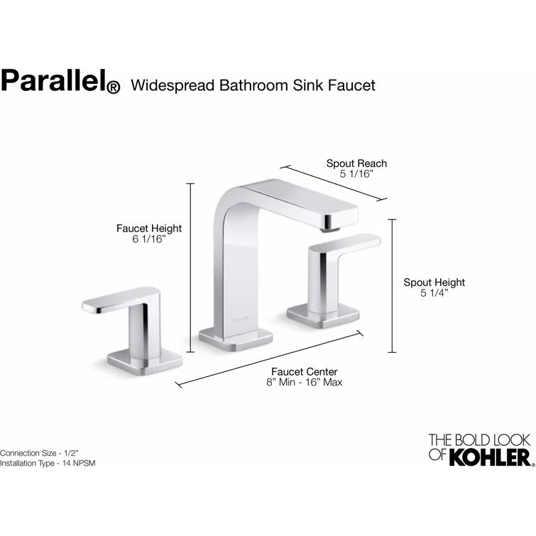 Kohler ® Parallel ® Widespread Nickel Bathroom Sink Faucet and Handles
