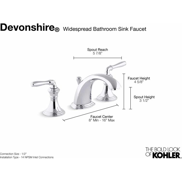 Kohler ® Devonshire ® Widespread Chrome Bathroom Sink Faucet