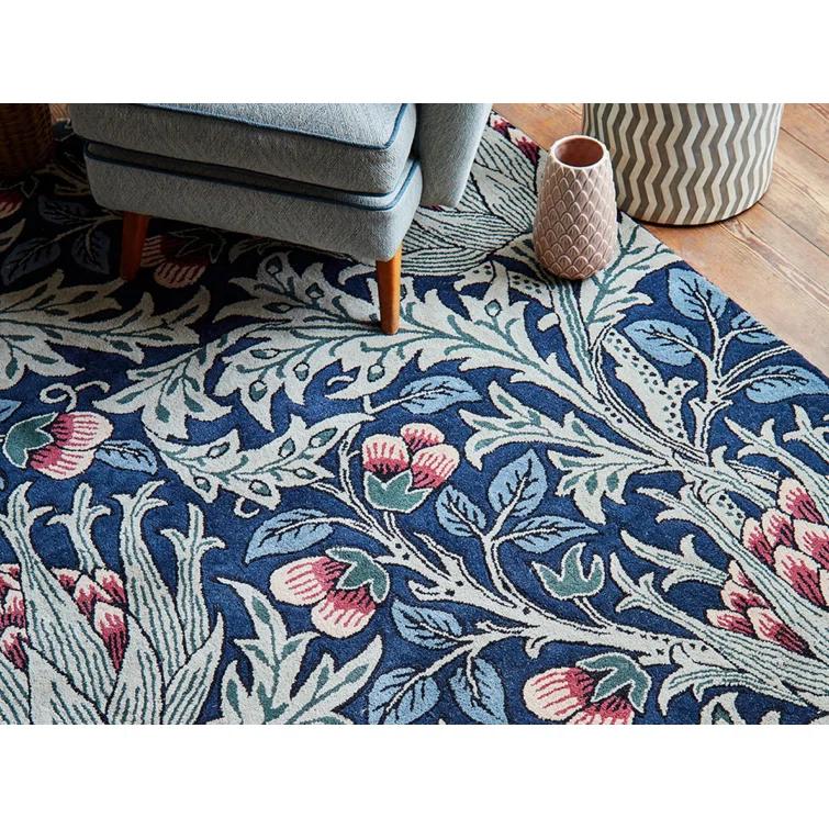 Hand-Tufted Wool and Viscose Floral Rug in Red and Blue