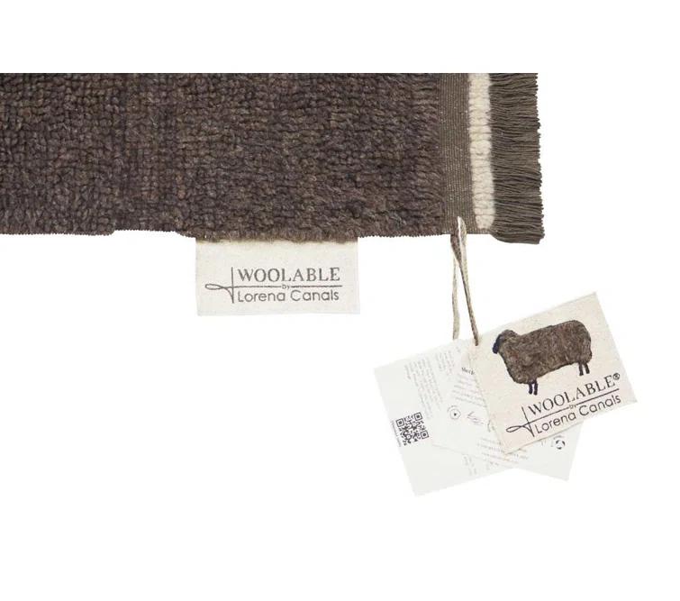 Sheep Brown Hand-Tufted Wool Stripe Rug with Fringe