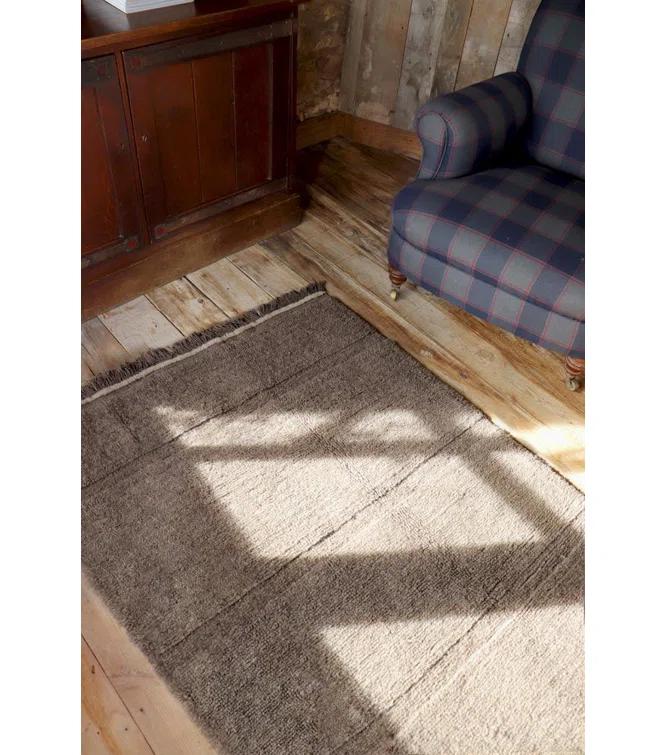 Sheep Brown Hand-Tufted Wool Stripe Rug with Fringe
