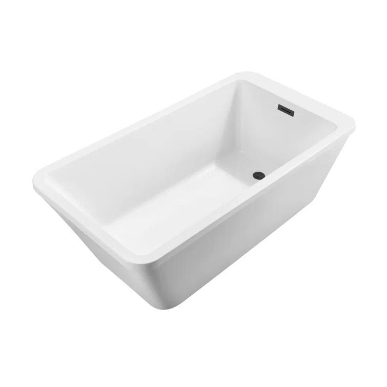 60" Streamline Freestanding Soaking Acrylic Bathtub With Drain and Bamboo Tray