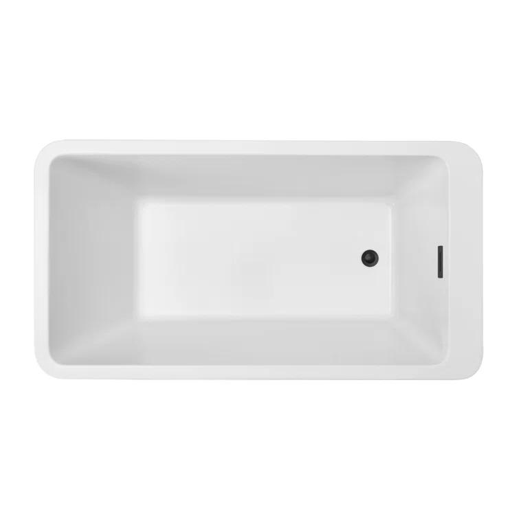 60" Streamline Freestanding Soaking Acrylic Bathtub With Drain and Bamboo Tray