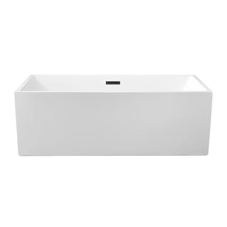 58" Streamline Freestanding Soaking Acrylic Bathtub With Drain and Bamboo Tray
