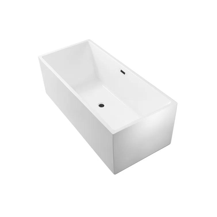 58" Streamline Freestanding Soaking Acrylic Bathtub With Drain and Bamboo Tray