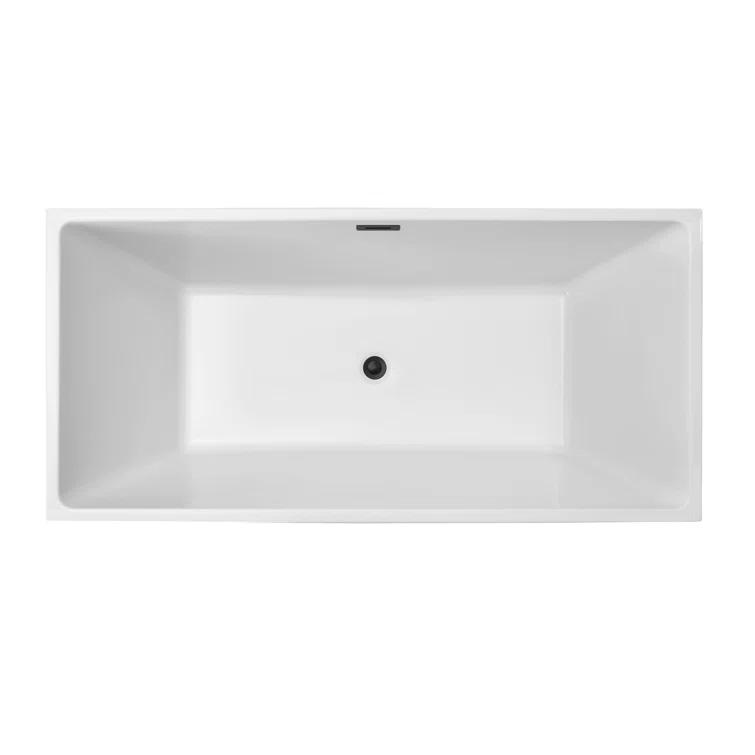 58" Streamline Freestanding Soaking Acrylic Bathtub With Drain and Bamboo Tray