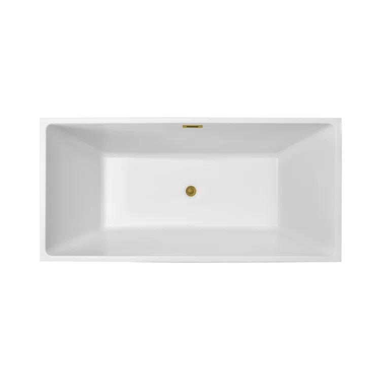 58" Streamline Freestanding Soaking Acrylic Bathtub With Drain and Bamboo Tray