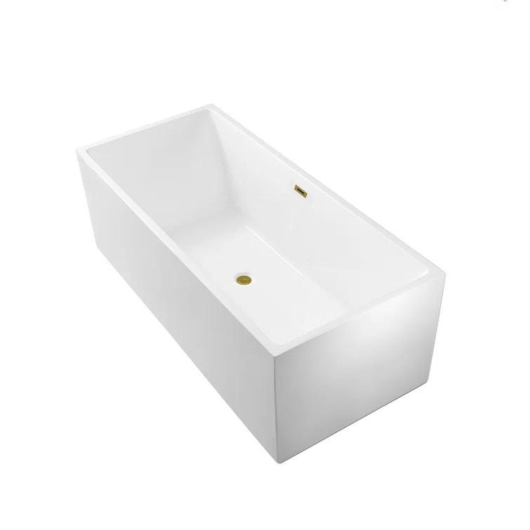 58" Streamline Freestanding Soaking Acrylic Bathtub With Drain and Bamboo Tray