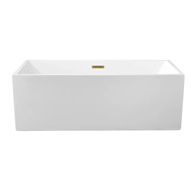 58" Streamline Freestanding Soaking Acrylic Bathtub With Drain and Bamboo Tray
