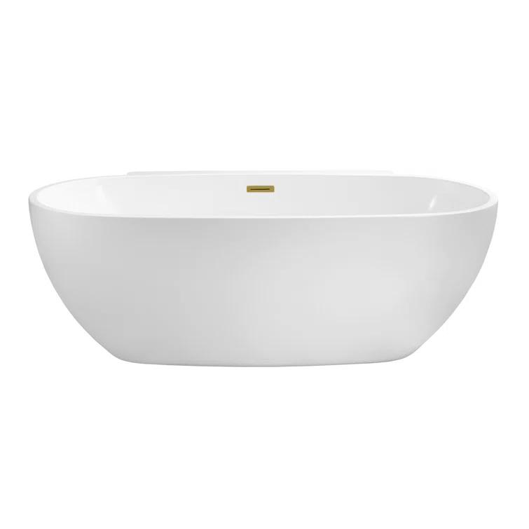 59" Streamline Freestanding Soaking Acrylic Bathtub With Drain and Bamboo Tray